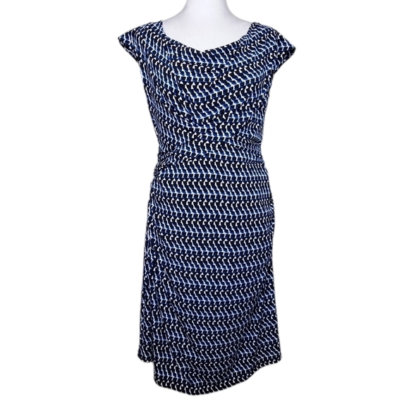 Chaus Dresses & Skirts - Chaus Blue & Black Geometric Pattern Sheath Dress, Bodycon Cap Sleeves Size  XL
